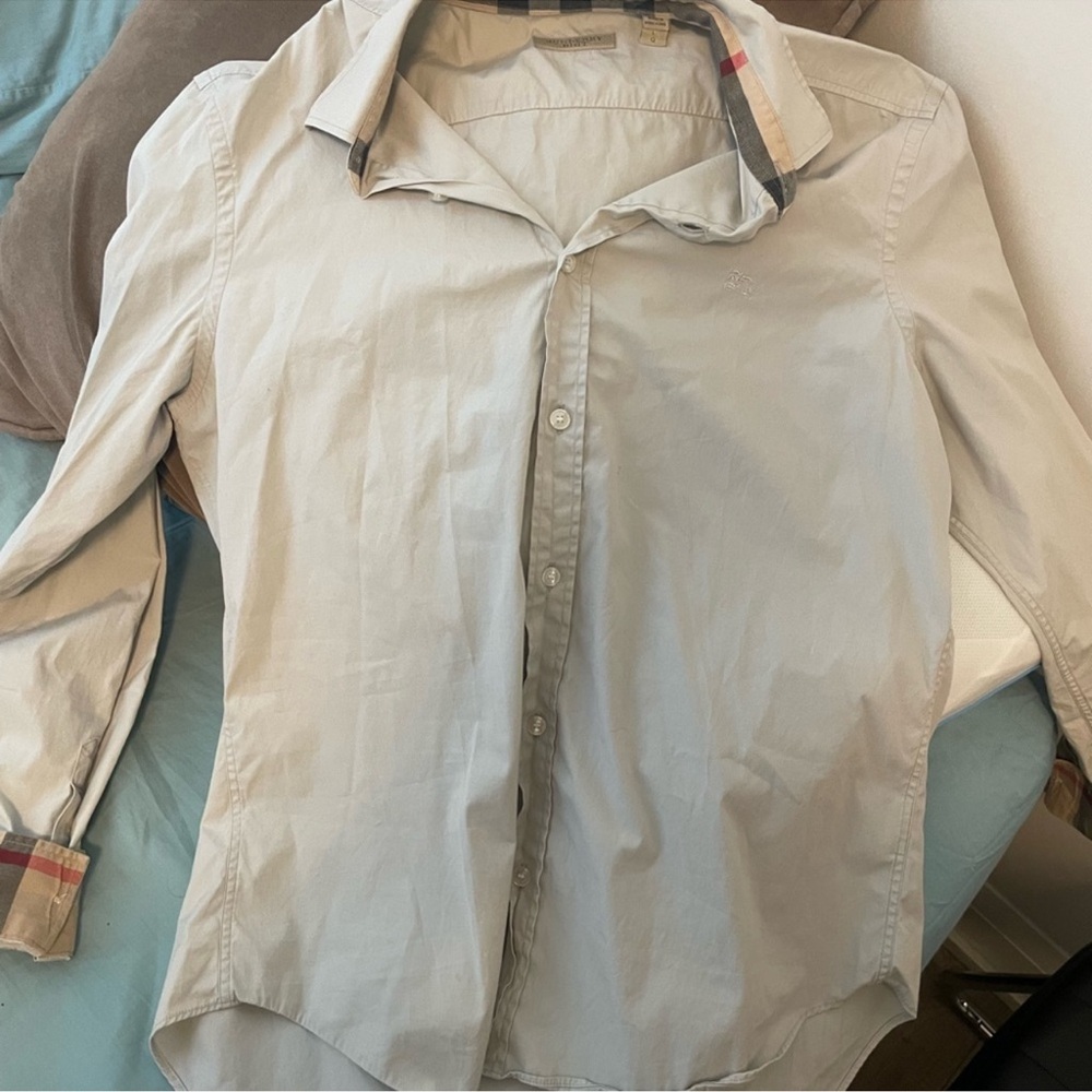 Burberry Cream Shirt with Plaid Collar